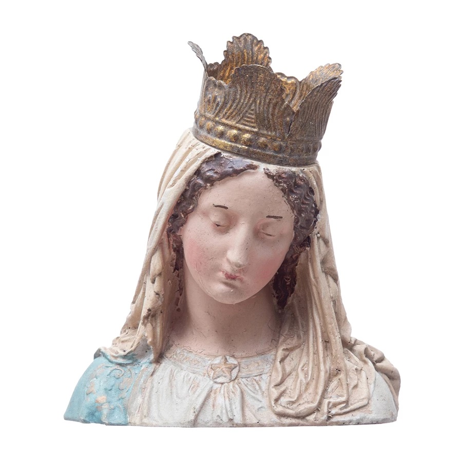 Hand-Painted Magnesia Virgin Mary Bust Flower Bouquet
