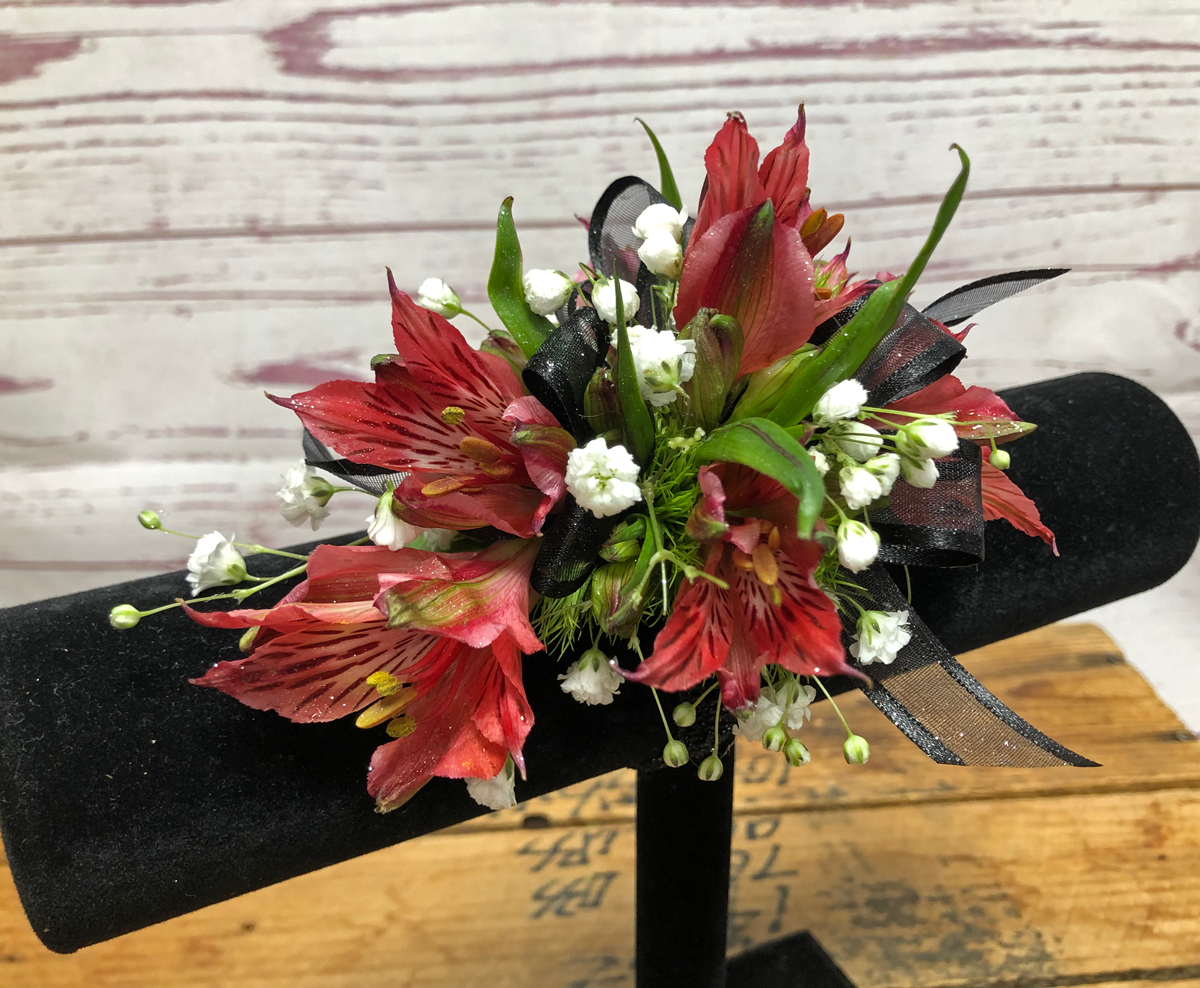 Red Alstroemeria Wristlet Corsage Flower Bouquet