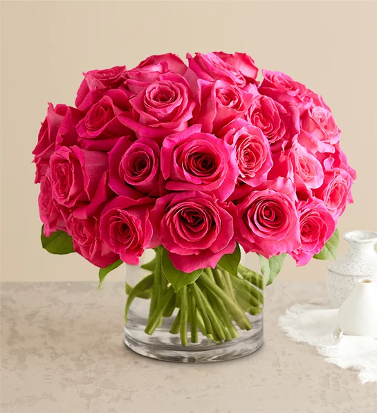 Contemporary Hot Pink Roses Flower Bouquet